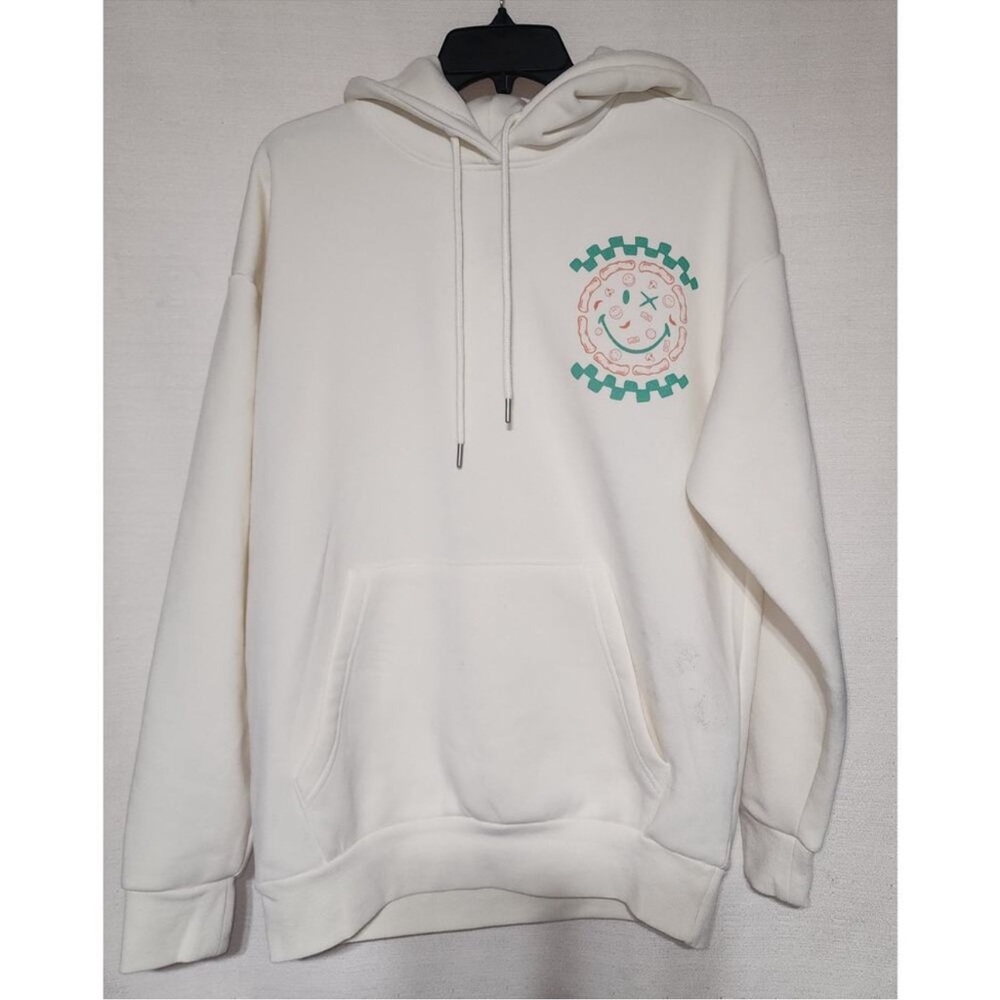 White Hoodie with Green and Pink Graphic